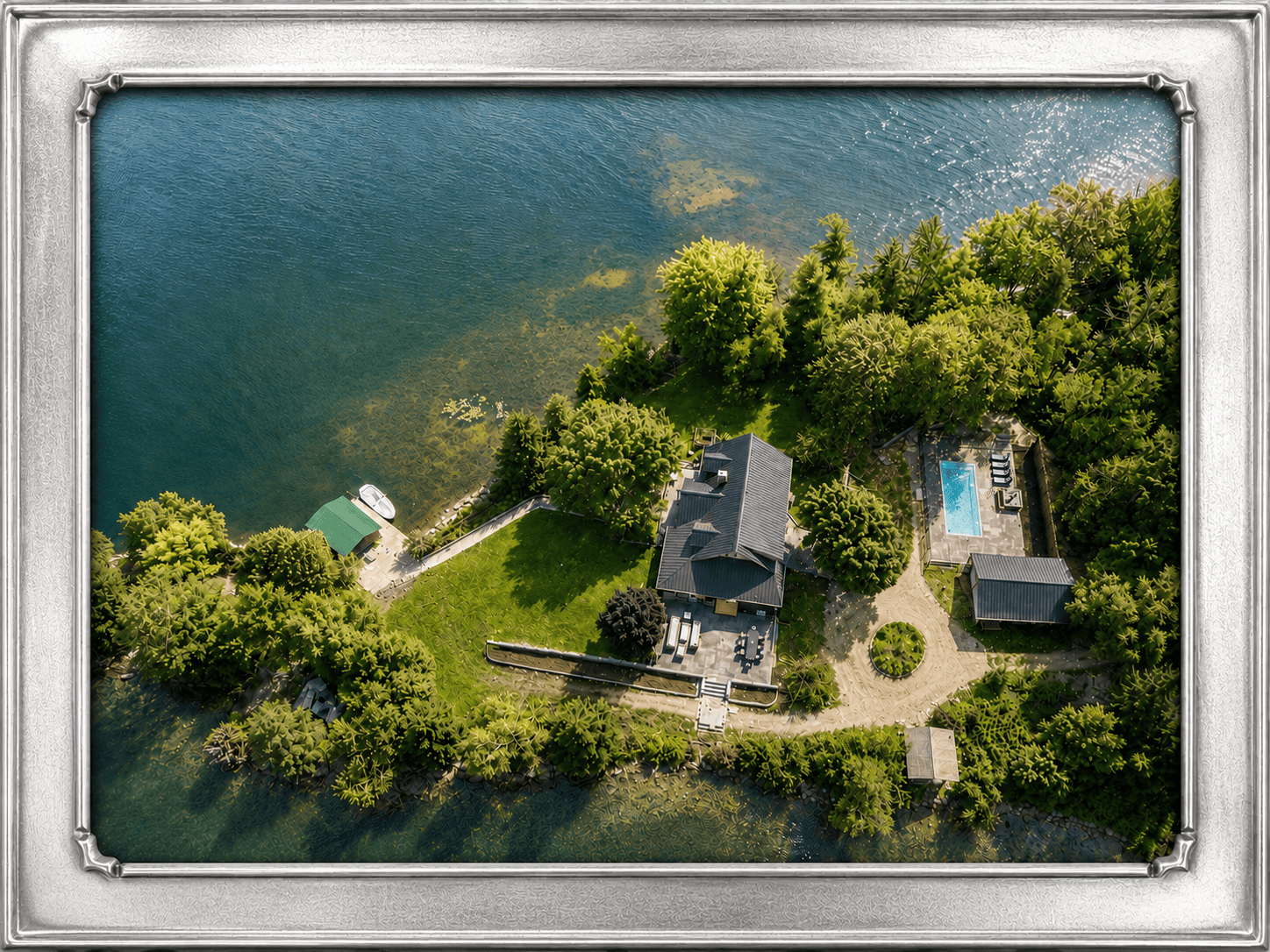 Aerial view of Cedar Point Cottage on Big Rideau Lake